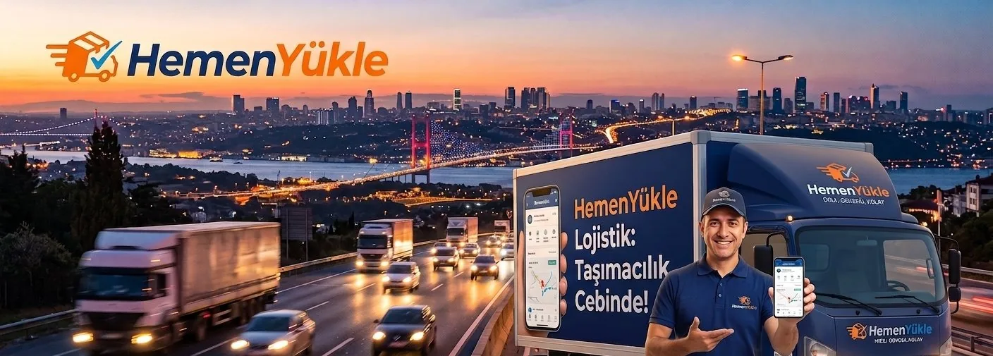İstanbul Boğazı üzerinden geçen bir Hemen Yükle kamyonu, alacakaranlıkta